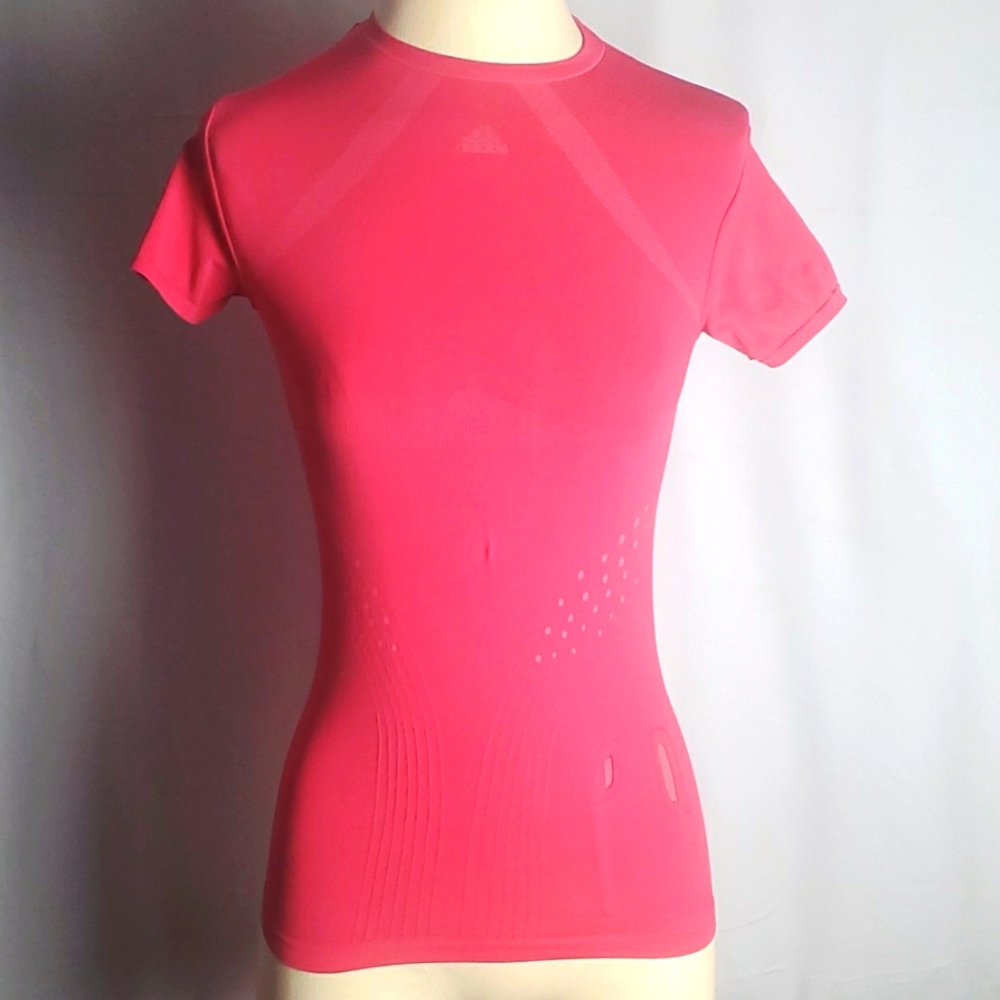 ADIDAS WORKOUT SHIRT, SHORT SLEEVE, PINK, SMALL